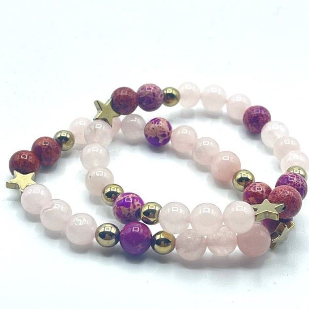 Rose quartz pyrite imperial jasper beaded crystal stretch bracelet ONE NEW reiki